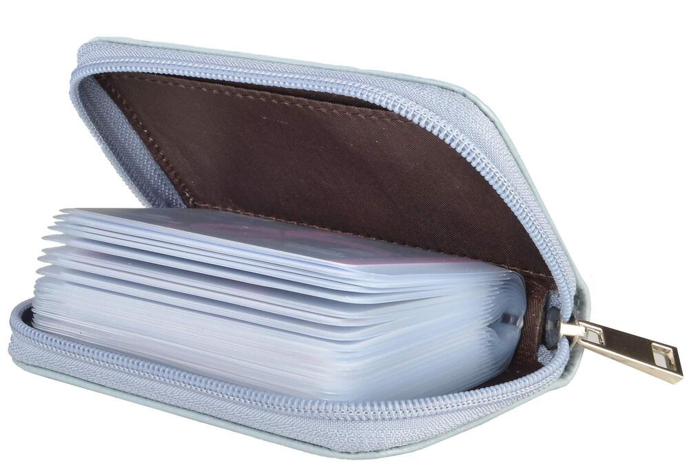 9341 Leather Credit Card Holder Zipper Wallet With 26 Card Slots Light Blue